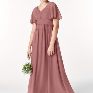 Azazie junior bridesmaid “Temeka” dress in desert rose